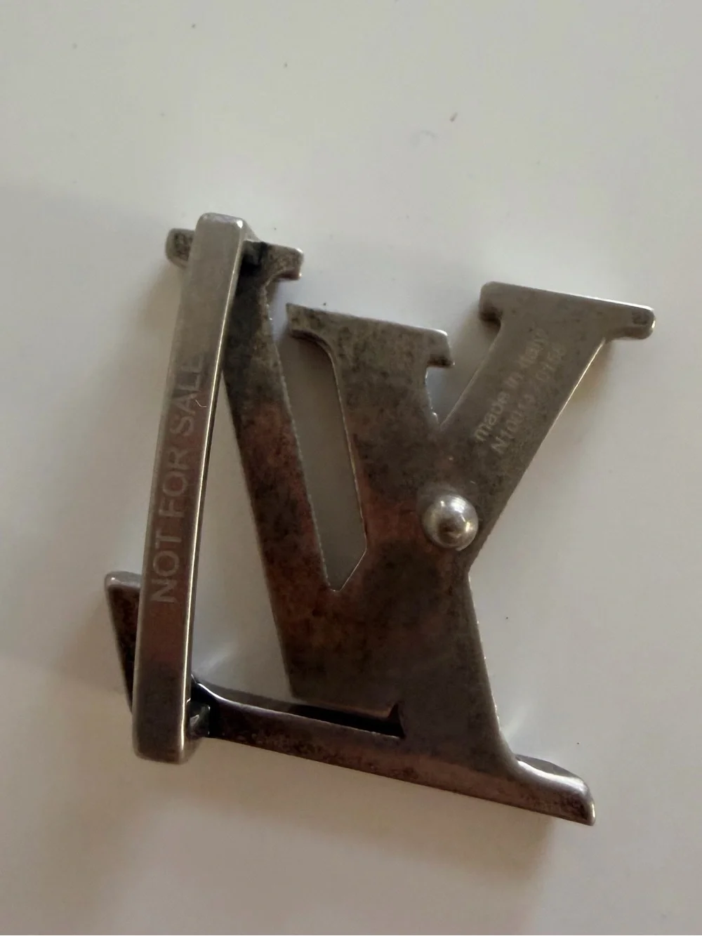 Louis Vuitton Black and Silver LV Logo Belt Buckle